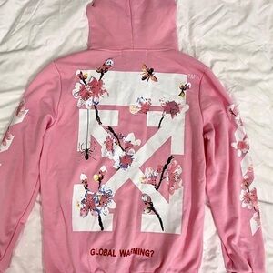 Off-White Pink Floral Cherry Blossom Graphic Sweater